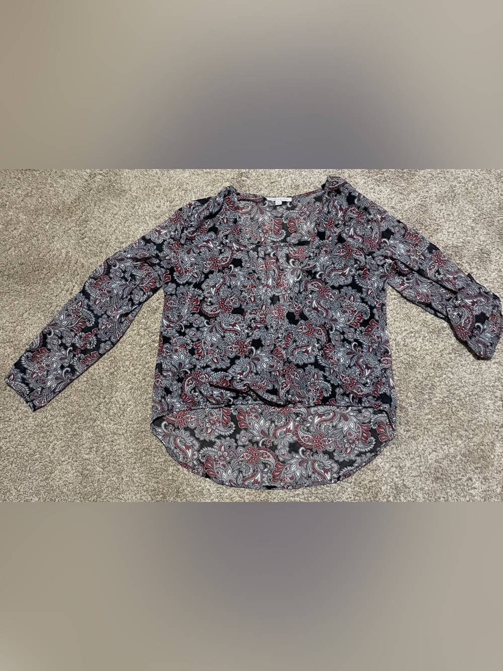 Women's Crescent & Willough Medium Black Floral Boho Blouse Crossover Sheer
